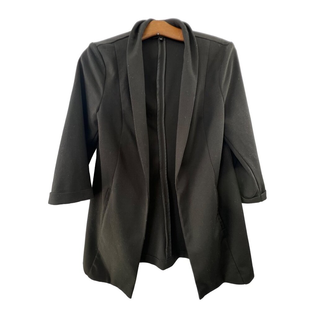 Vero Moda 3/4 Sleeve Blazer Jacket Size 36 Open Front Black Career Office